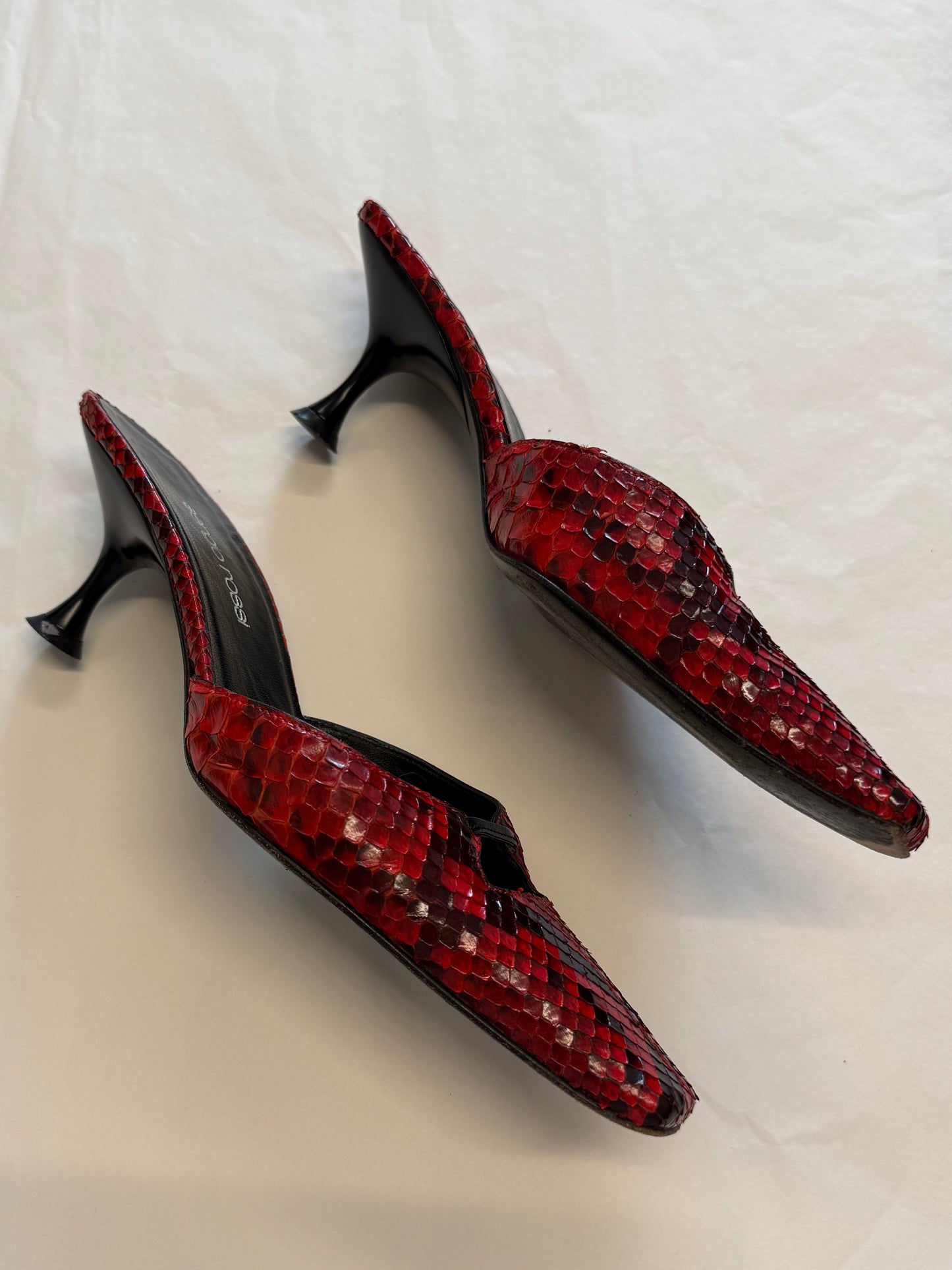 Sergio Rossi Python Kitten Heel Mules 35 EU