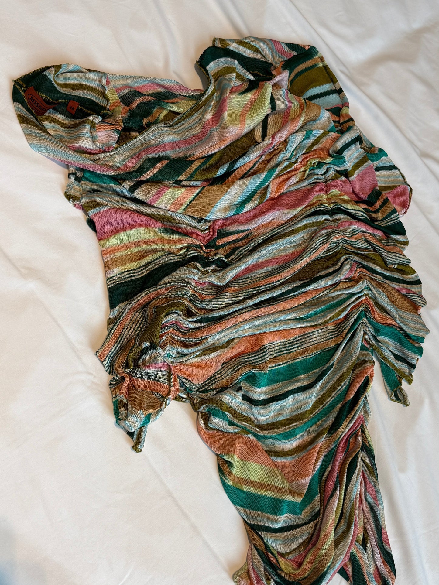 Early 2000s Missoni Ruched Striped Knit Dress