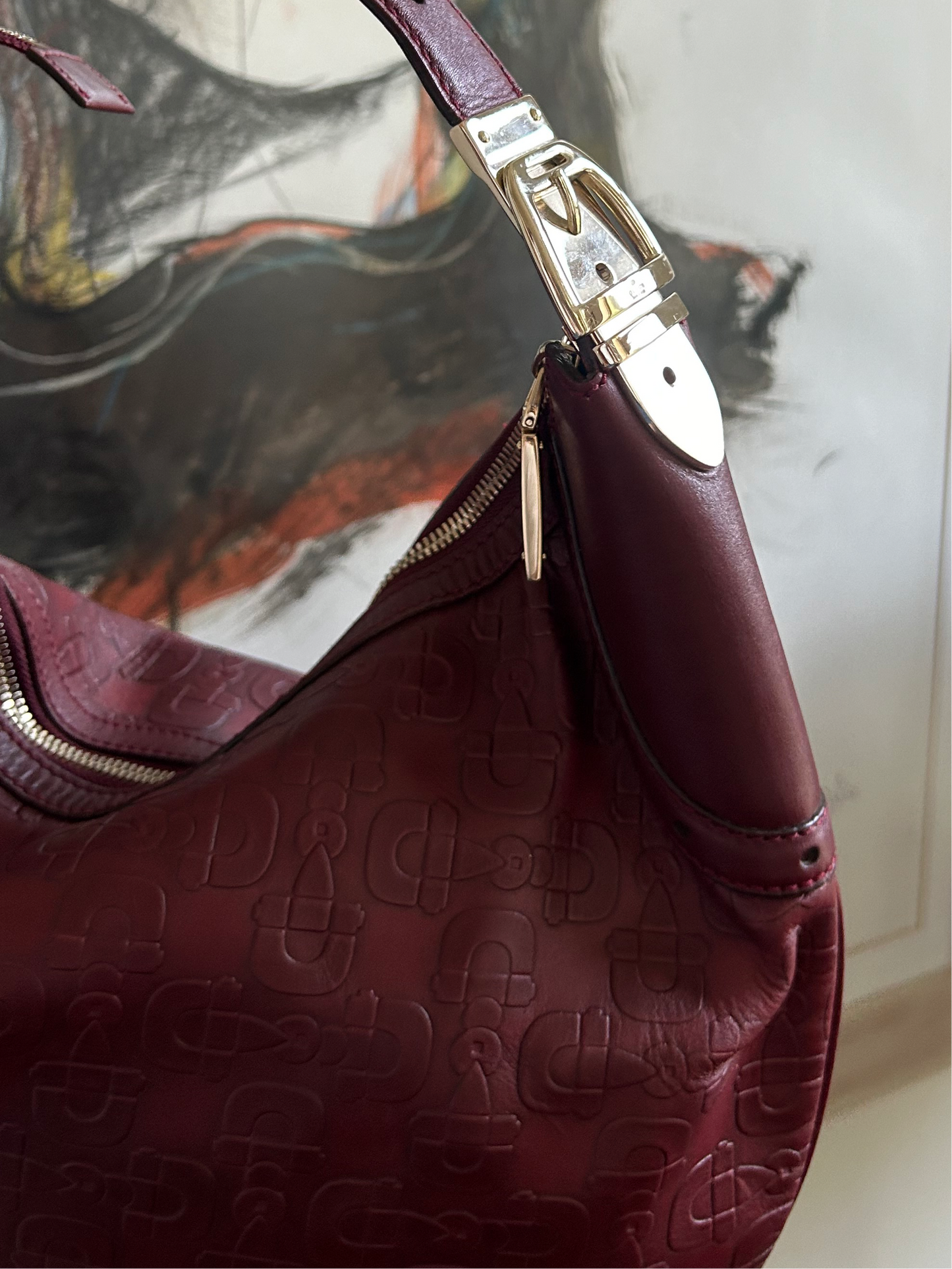 GUCCI moon embossed horsebit red shoulder bag