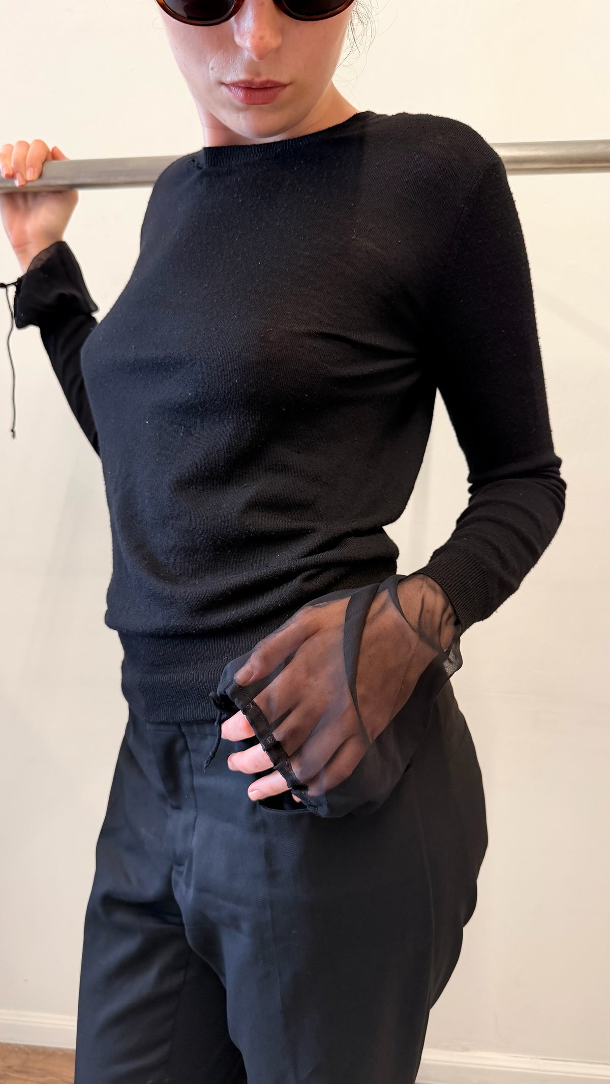 Vera Wang Merino Knit Top with Silk Cuffs