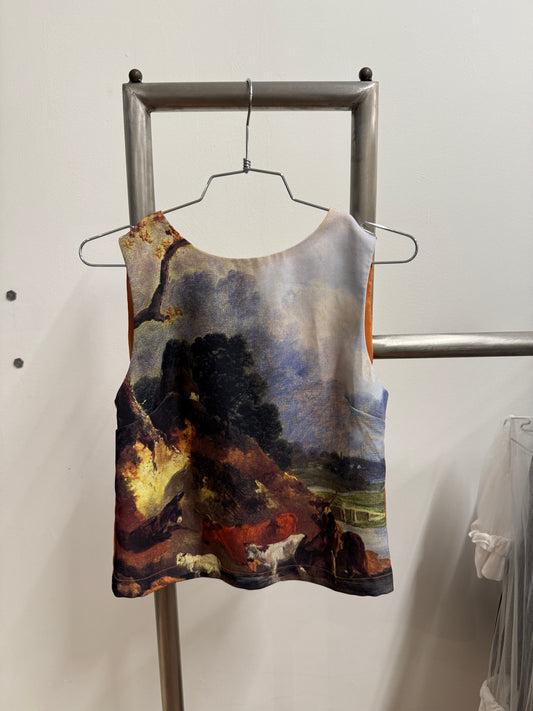 Printed Satin Sleeveless Top Vintage