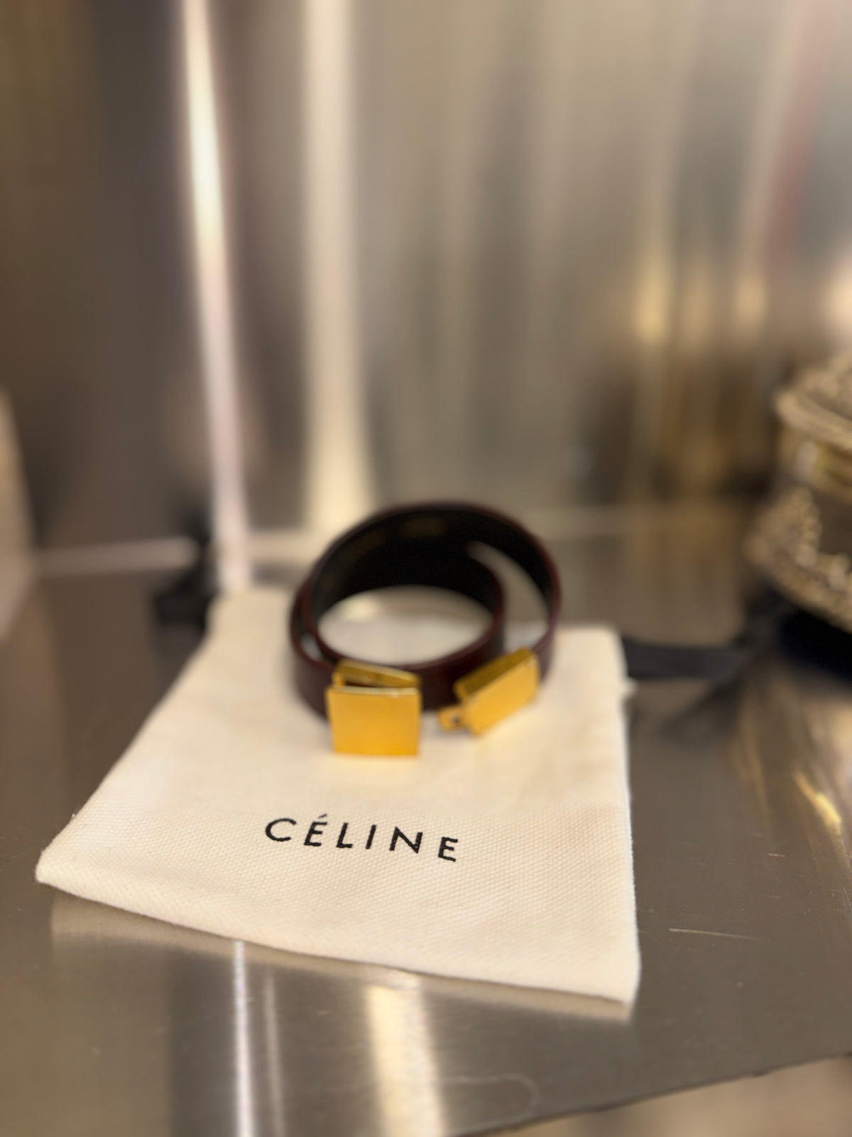 Céline by Phoebe Philo Burgundy Leather Double-Wrap Bracelet