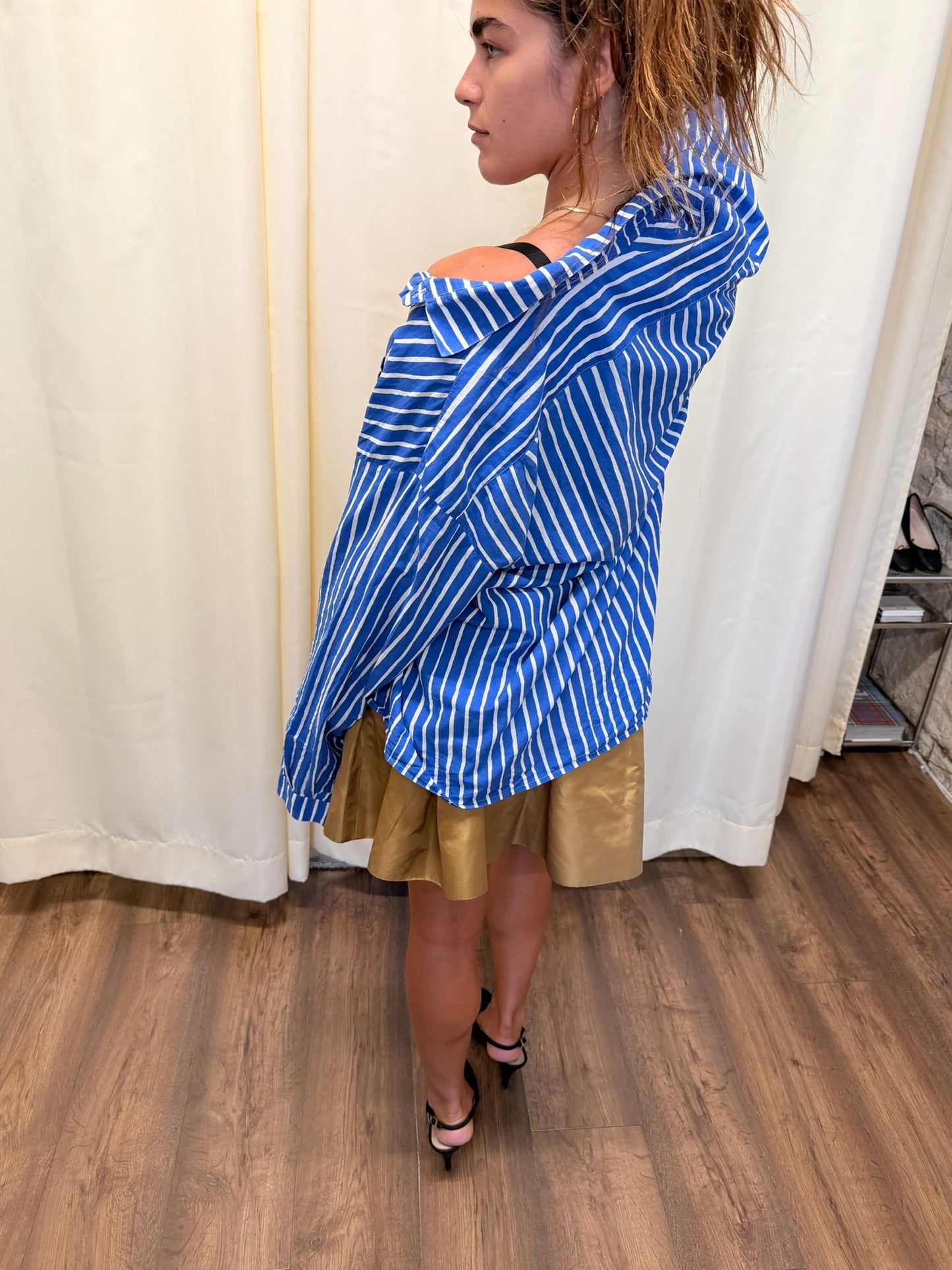 Vintage Marimekko Blue & White Striped Oversized Shirt