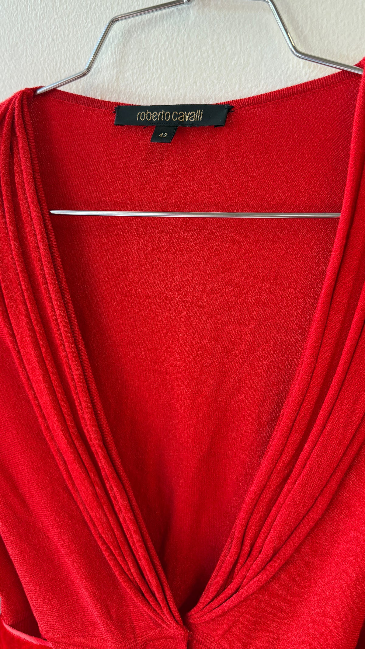 Roberto Cavalli Red Draped Tie-Front Top, 2000s