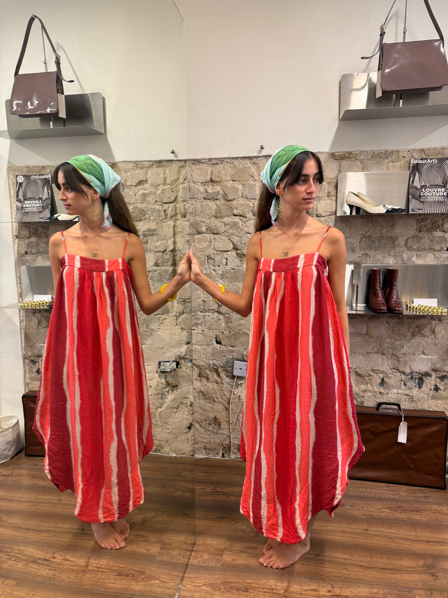 Armani Exchange Striped Draped Maxi Dress