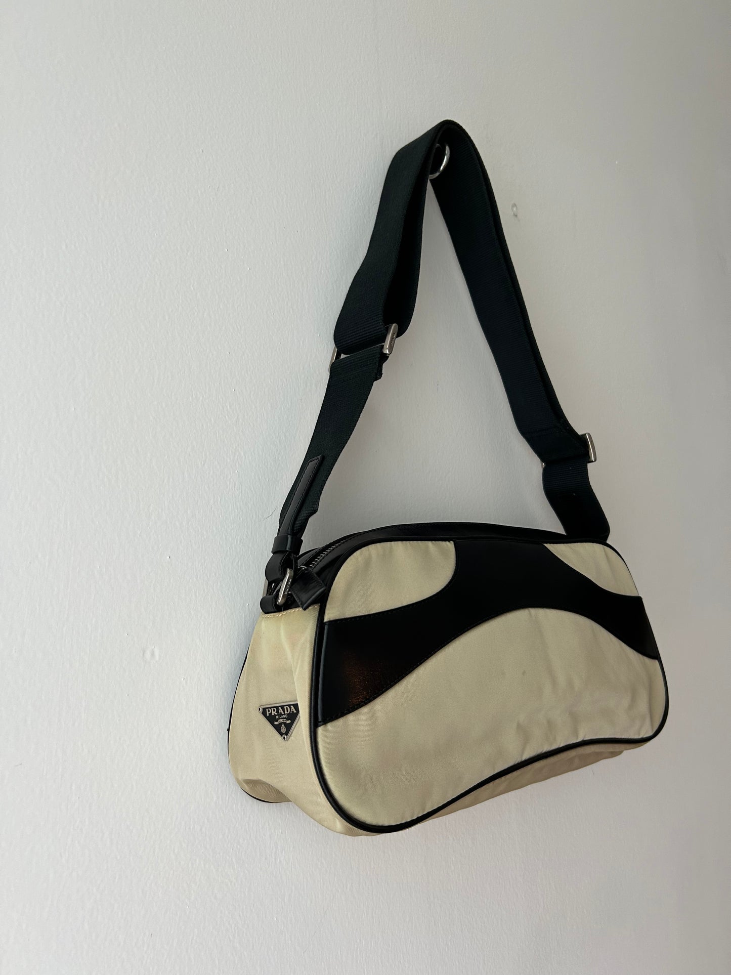 PRADA SS 2000 beige nylon leather bag