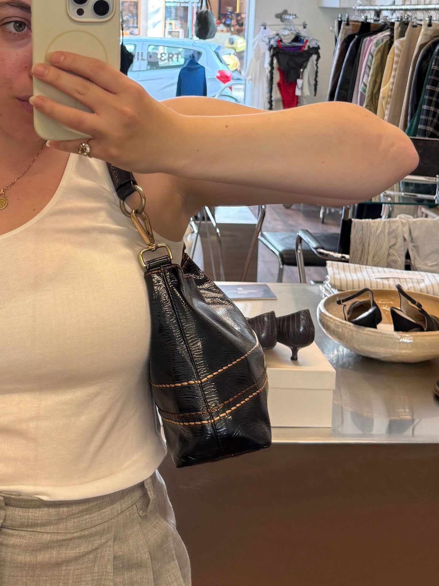 Plinio Visona Patent Leather Shoulder Bag