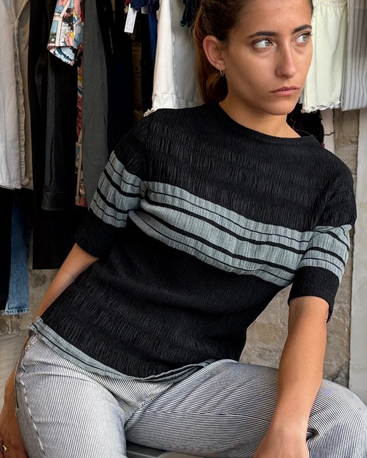 Turtledove Crinkled Stripe Top