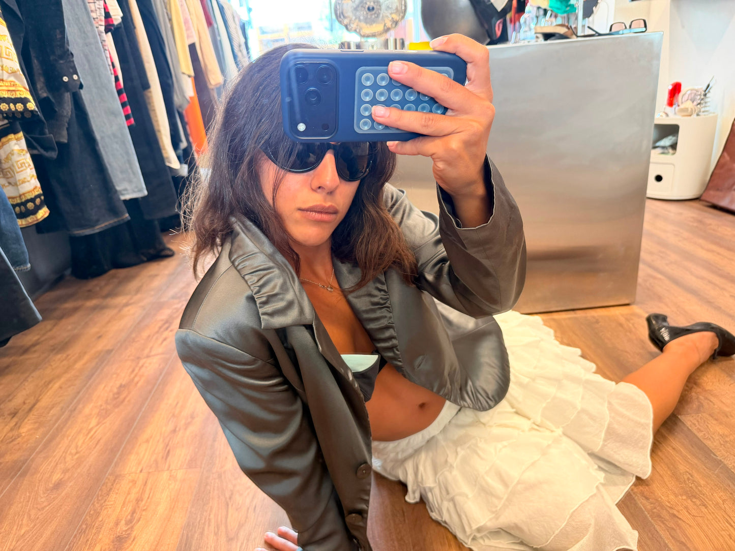Renato Nucci 2000s Silver Silk Fitted Blazer