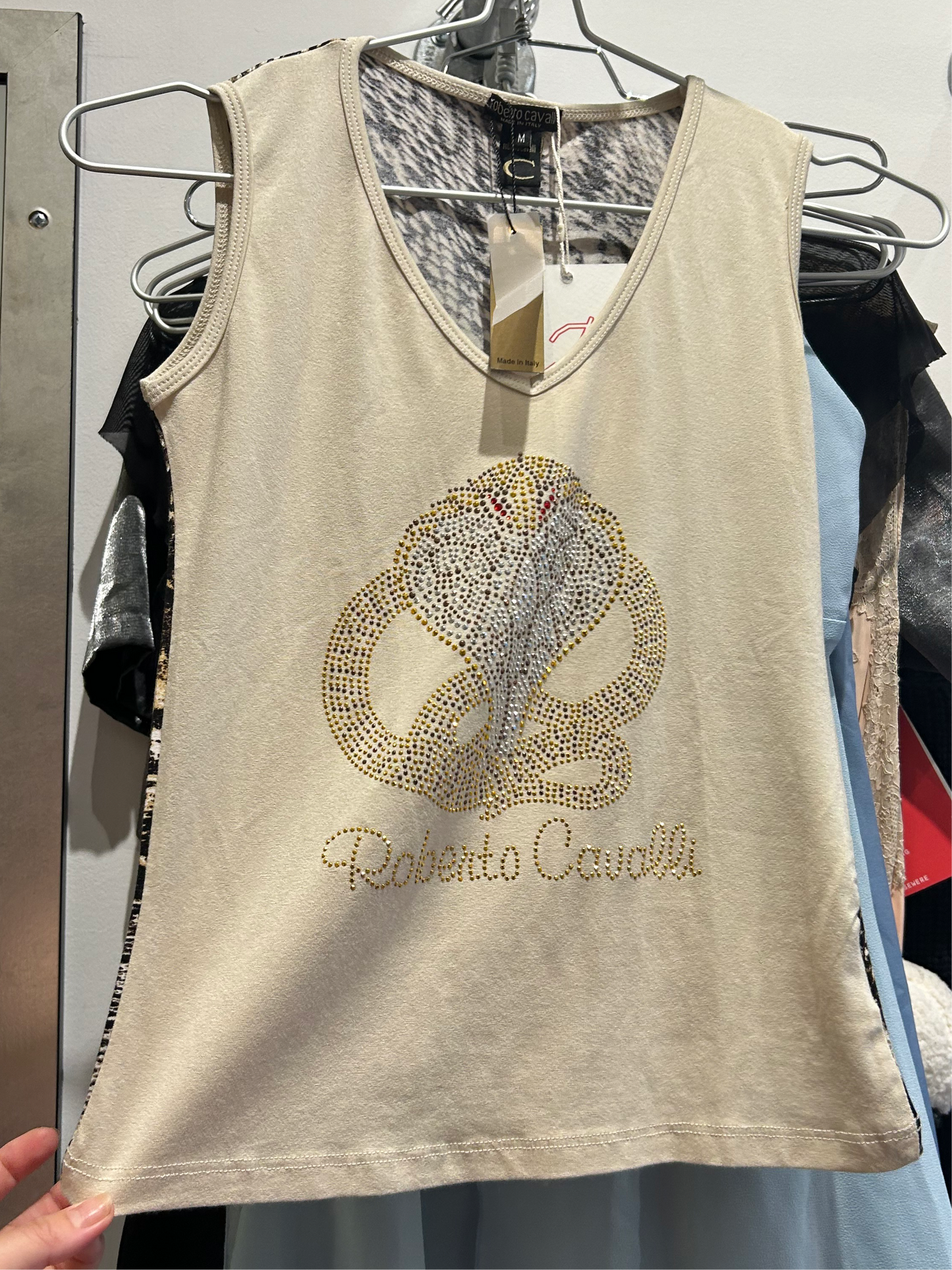 ROBERTO CAVALLI snake rhinestone tank top