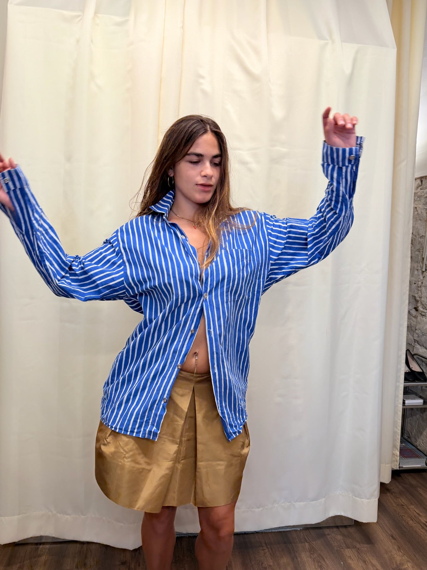 Vintage Marimekko Blue & White Striped Oversized Shirt