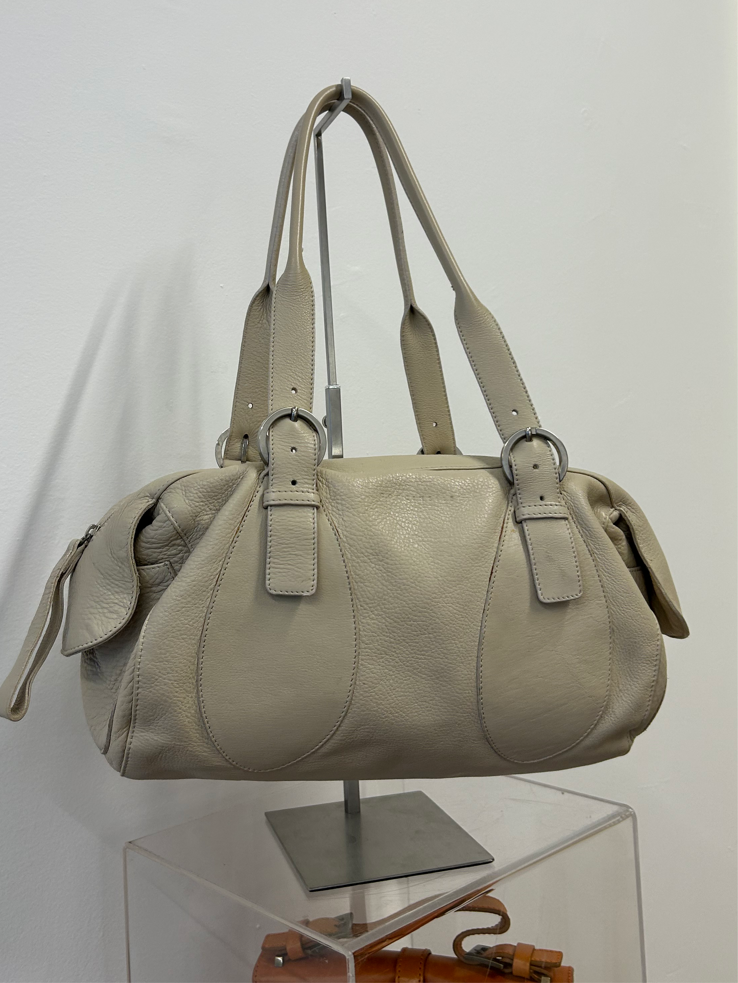 Coccinelle ivory leather baguette bag