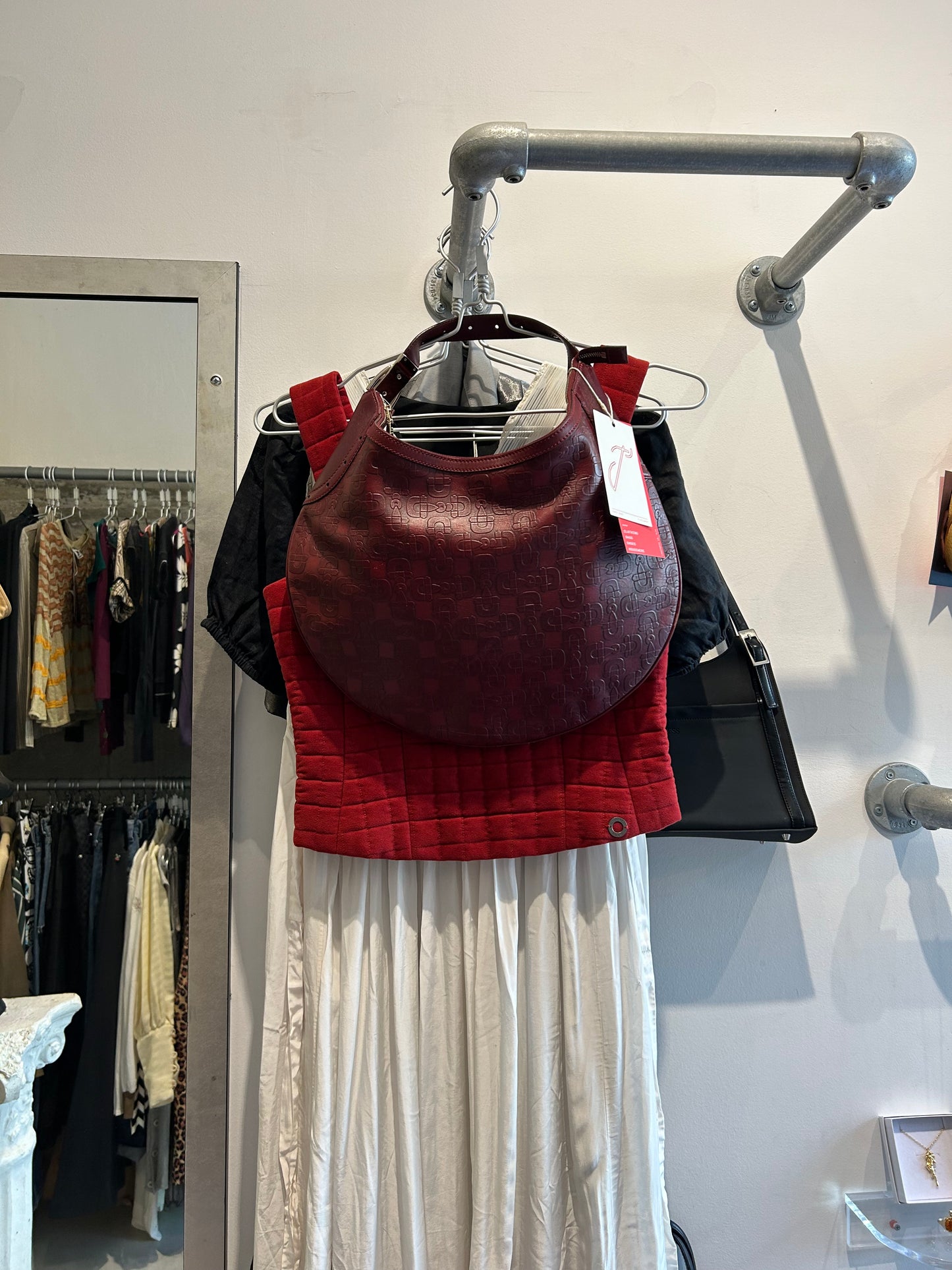 GUCCI moon embossed horsebit red shoulder bag