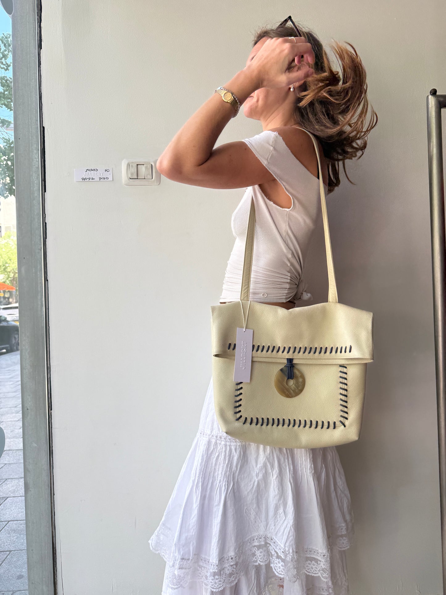 Vintage Yves Saint Laurent Whipstitch Leather Shoulder Bag c. 1990s
