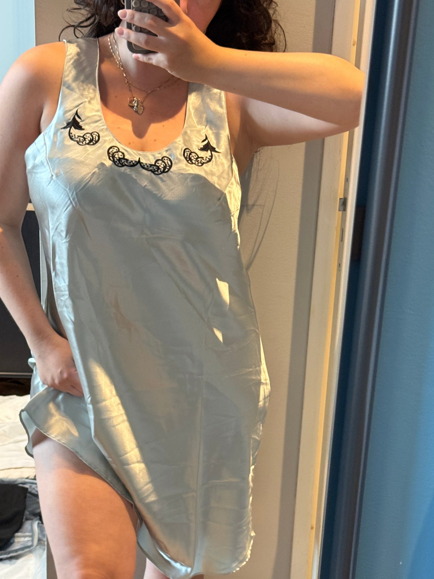Vintage Satin Embroidered Slip Dress