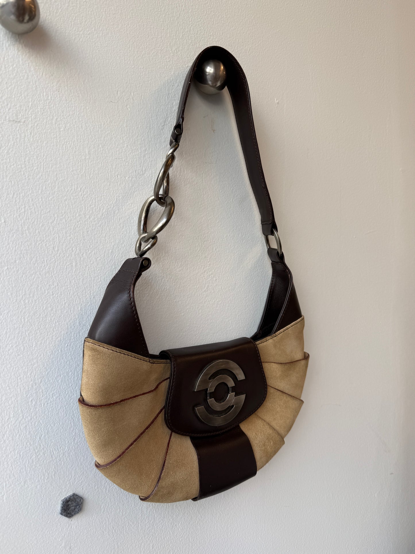 Giorgio Sculptural Suede & Leather Shoulder Bag