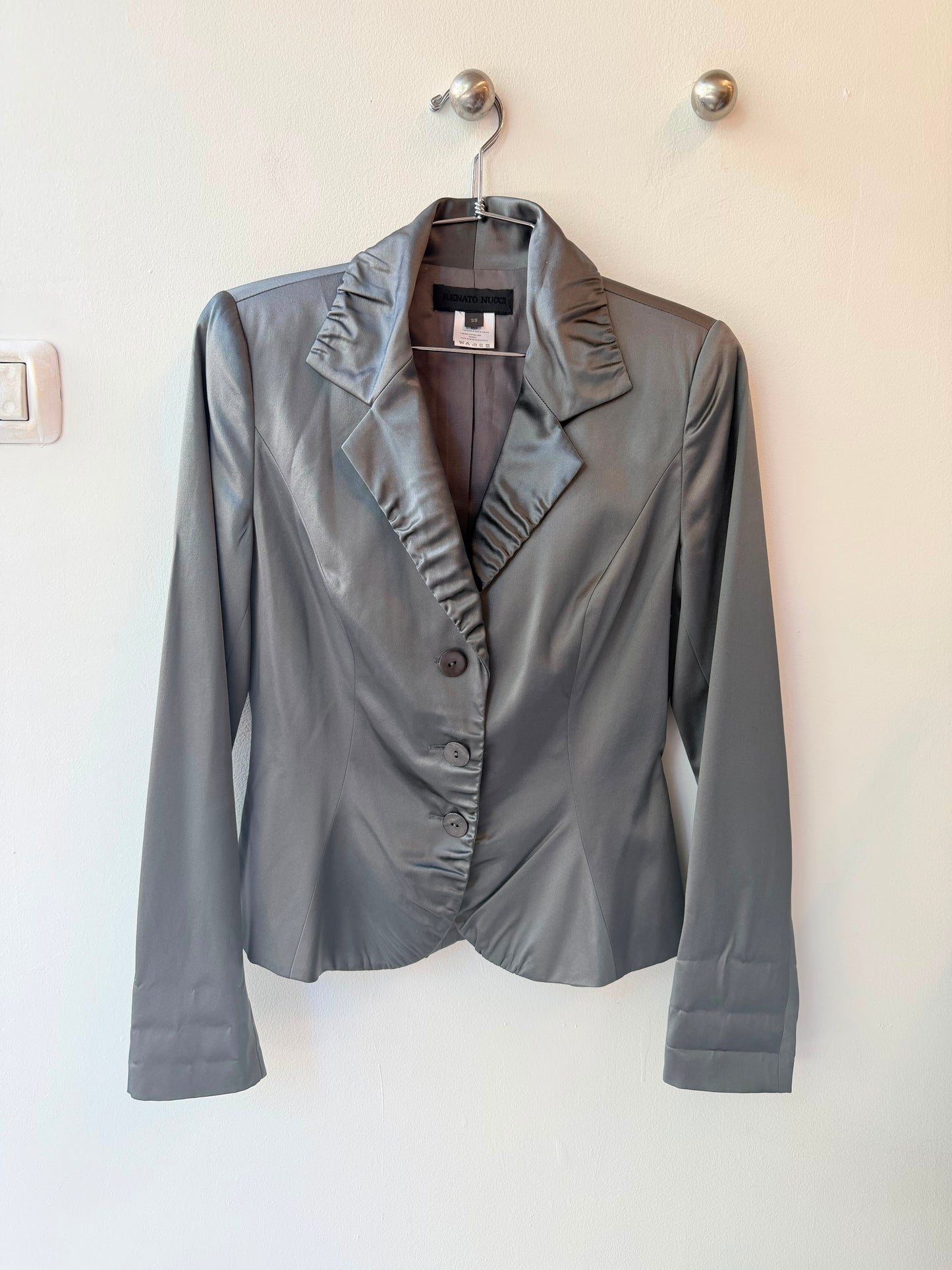 Renato Nucci 2000s Silver Silk Fitted Blazer