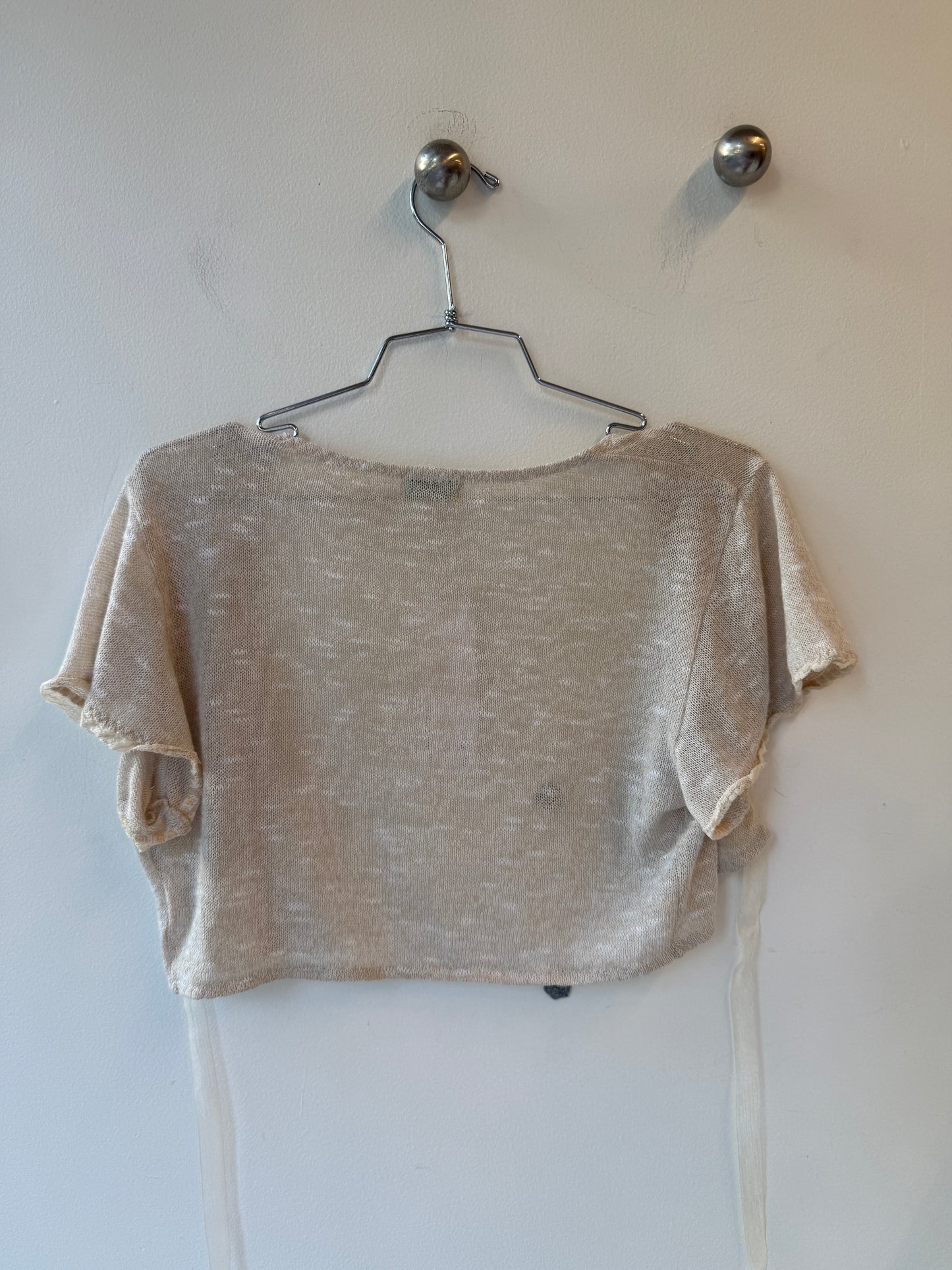 Diben Vintage Sheer Linen Tie-Front Crop Top 1990s