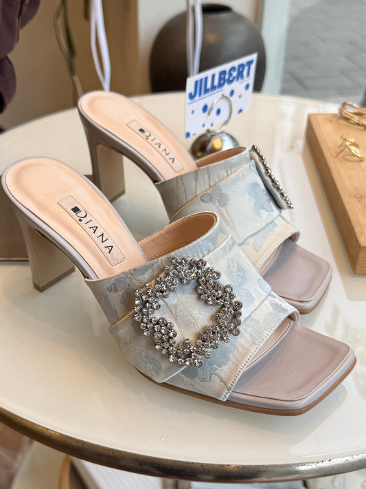 Diana Crystal Buckle Satin Mules