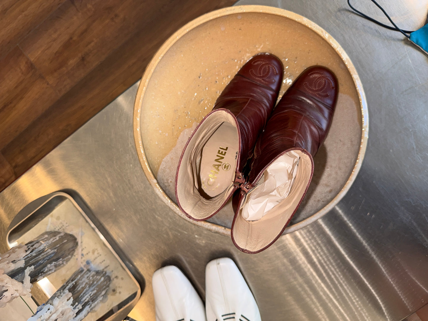 Chanel Burgundy CC Leather Ankle Boots c. 2004–2007