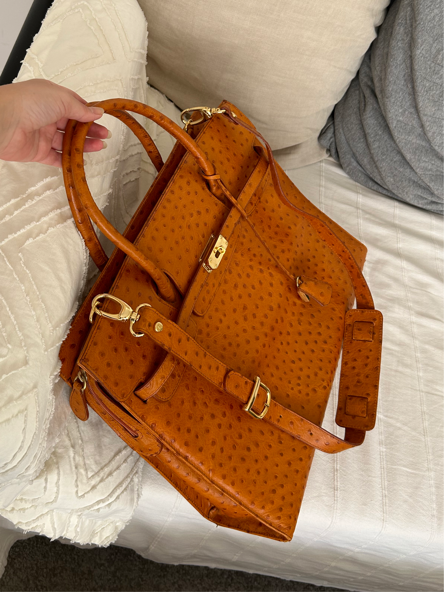 Francesco ROGANI large ostrich orange leather bag