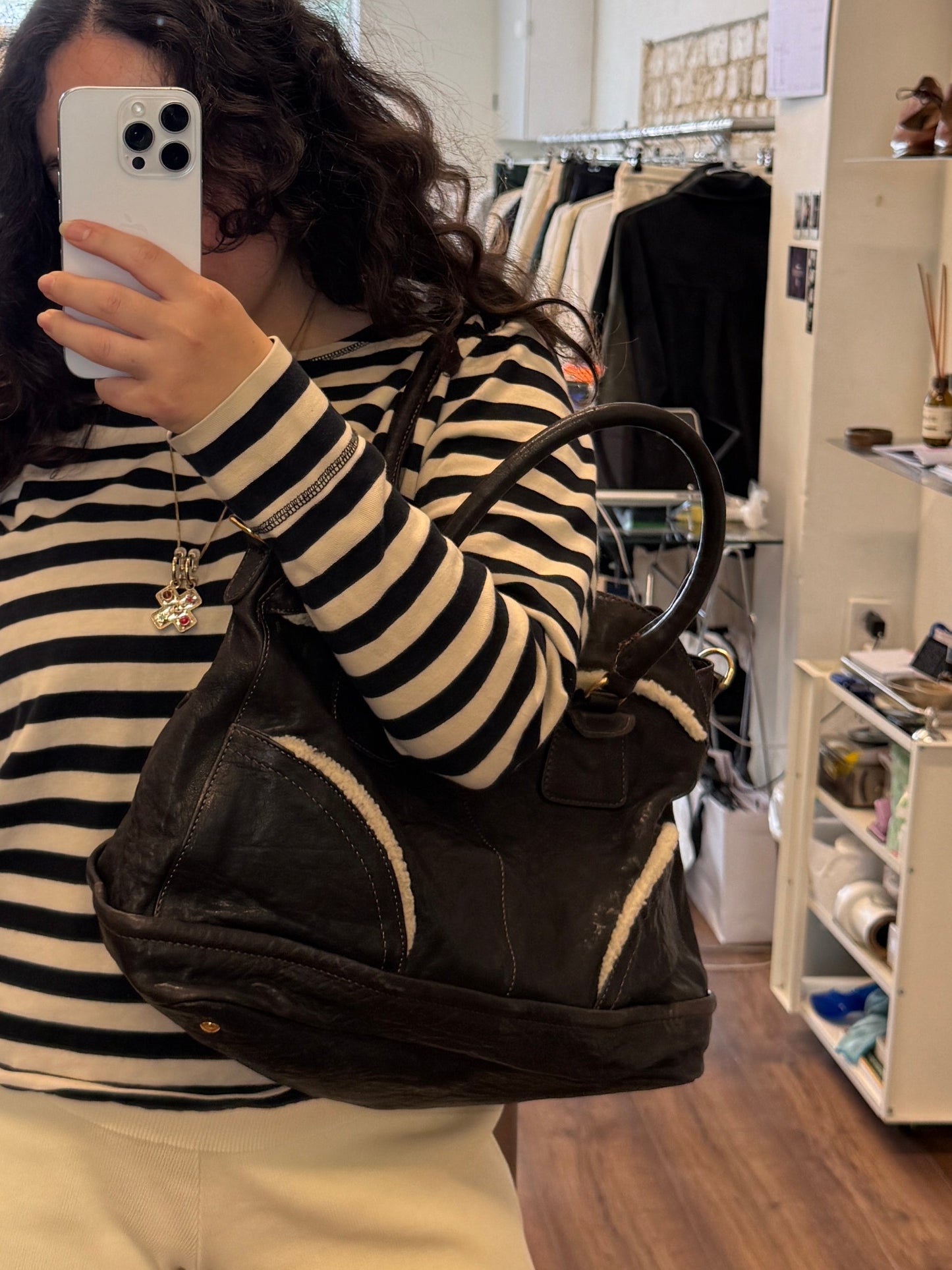 Aleanto Shearling Leather 2-Way Bag