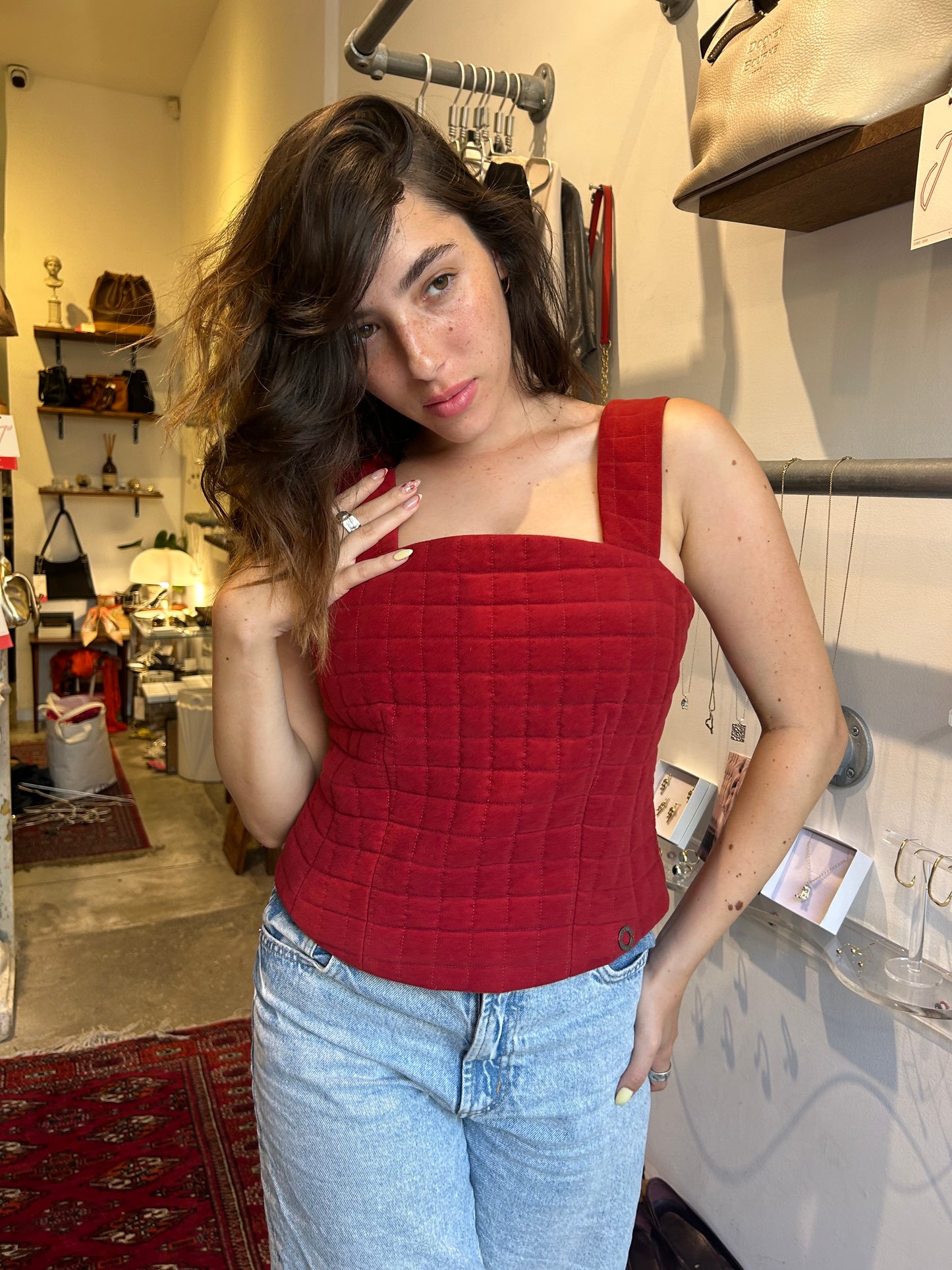 CHANEL quilted red corset