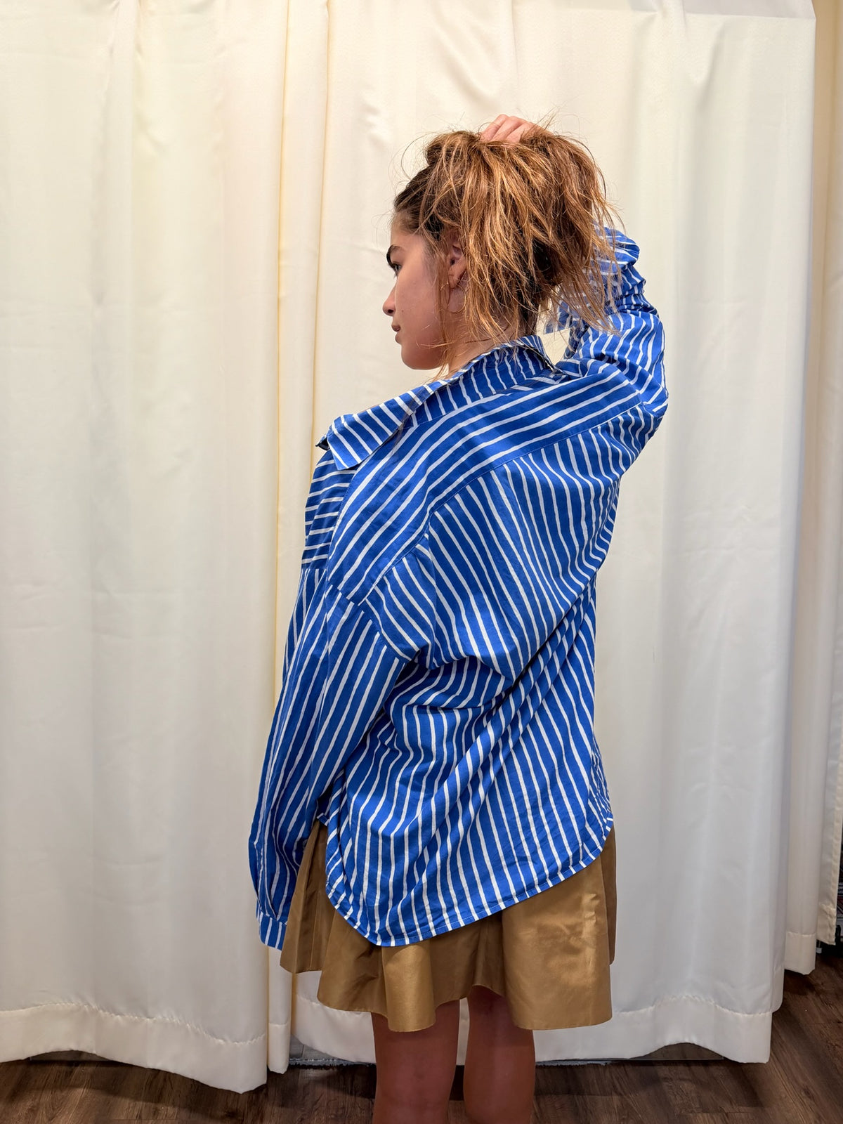 Vintage Marimekko Blue & White Striped Oversized Shirt