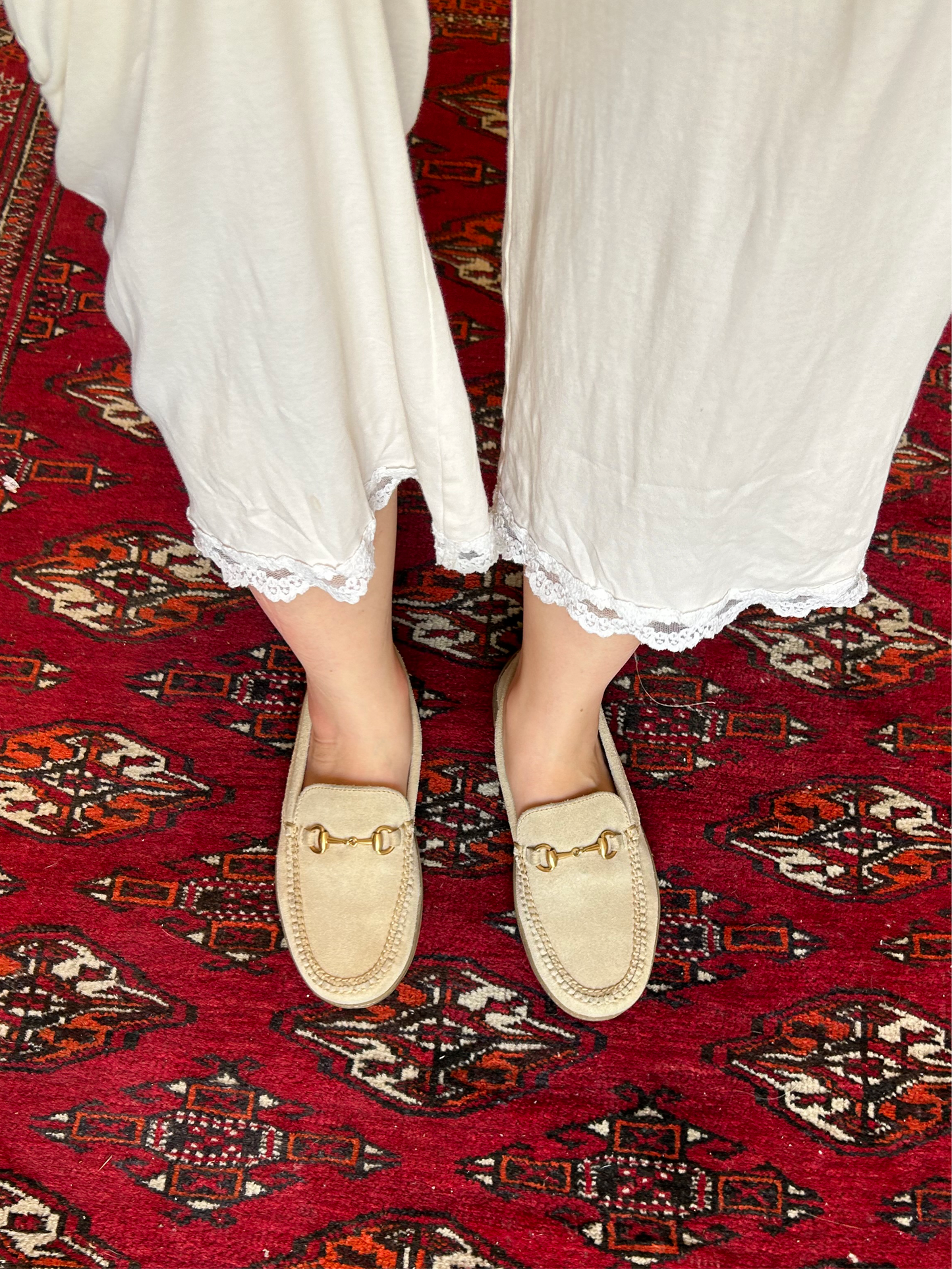 GUCCI  ivory suede horse-bit loafers 36 EU