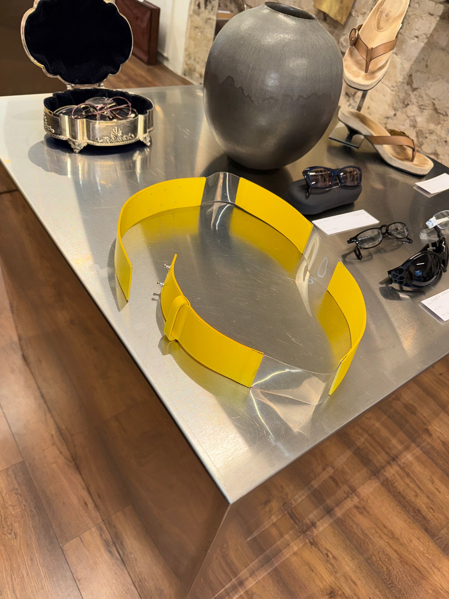 Issey Miyake 2000s Yellow Leather & Clear Vinyl Belt
