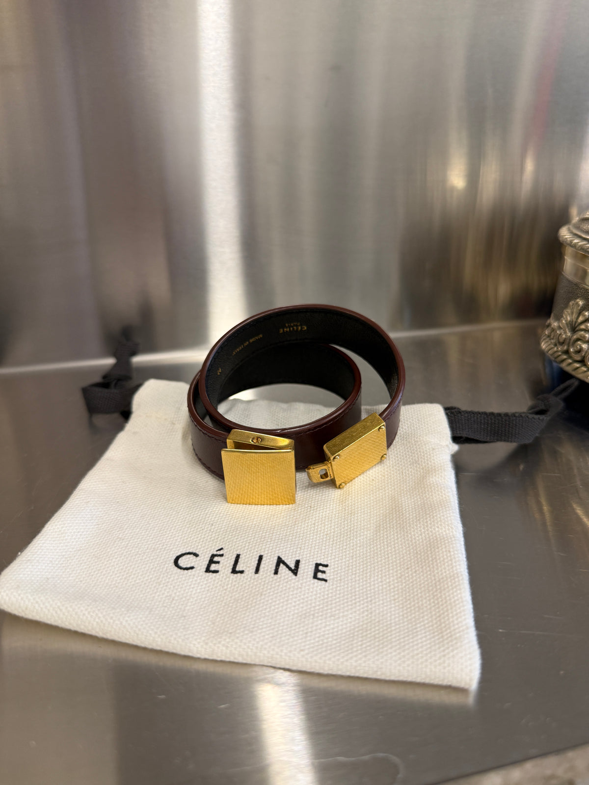 Céline by Phoebe Philo Burgundy Leather Double-Wrap Bracelet