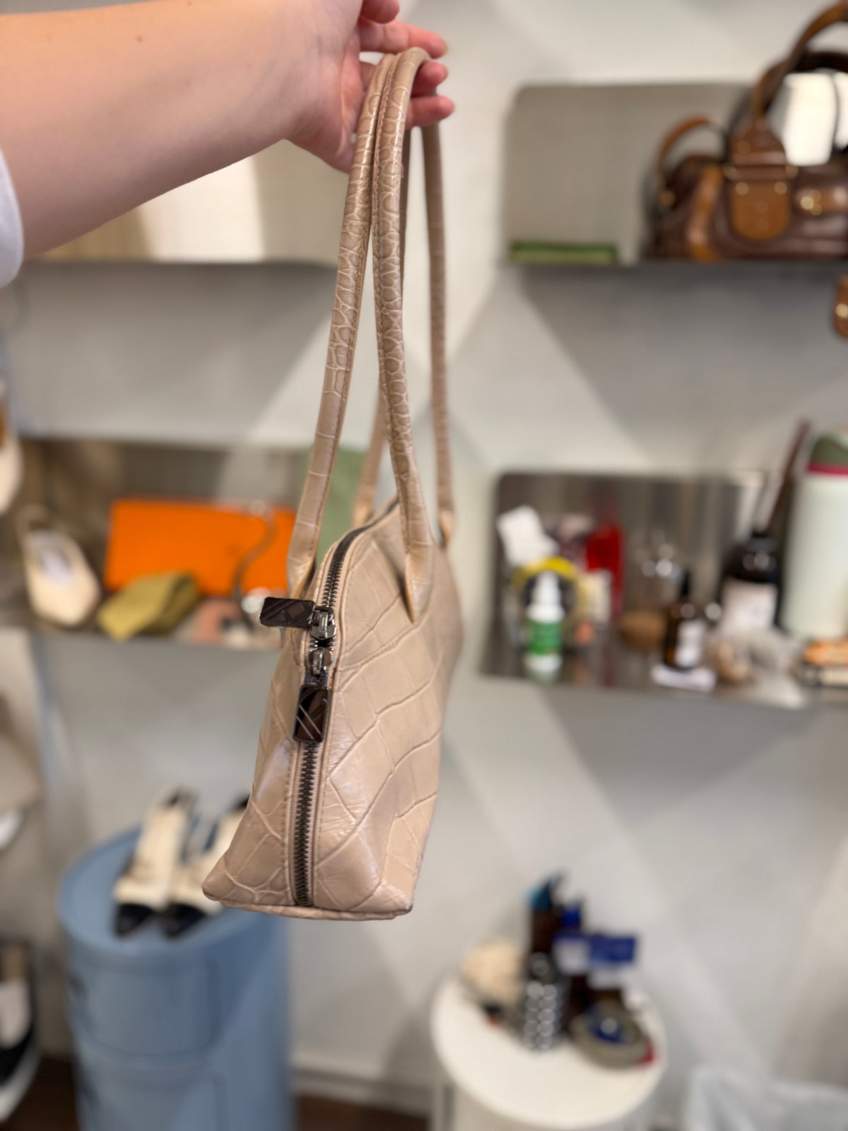 Furla Croc-Embossed Zip Tote
