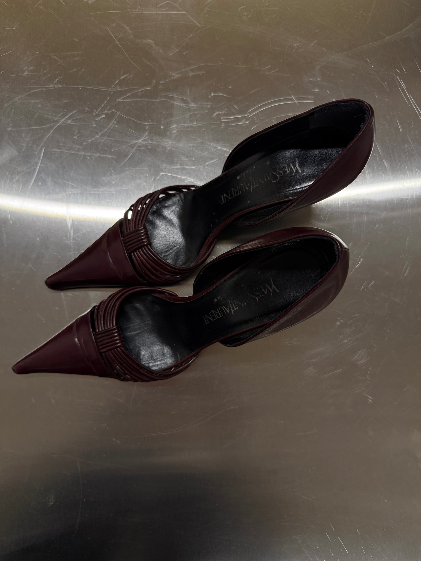 Yves Saint Laurent Oxblood Strappy Pointed Heels 38.5 EU