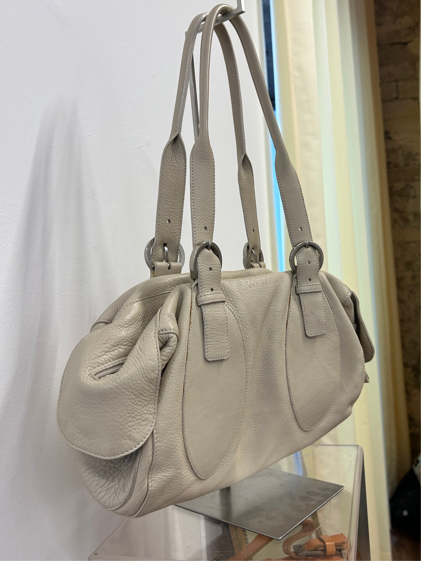 Coccinelle ivory leather baguette bag