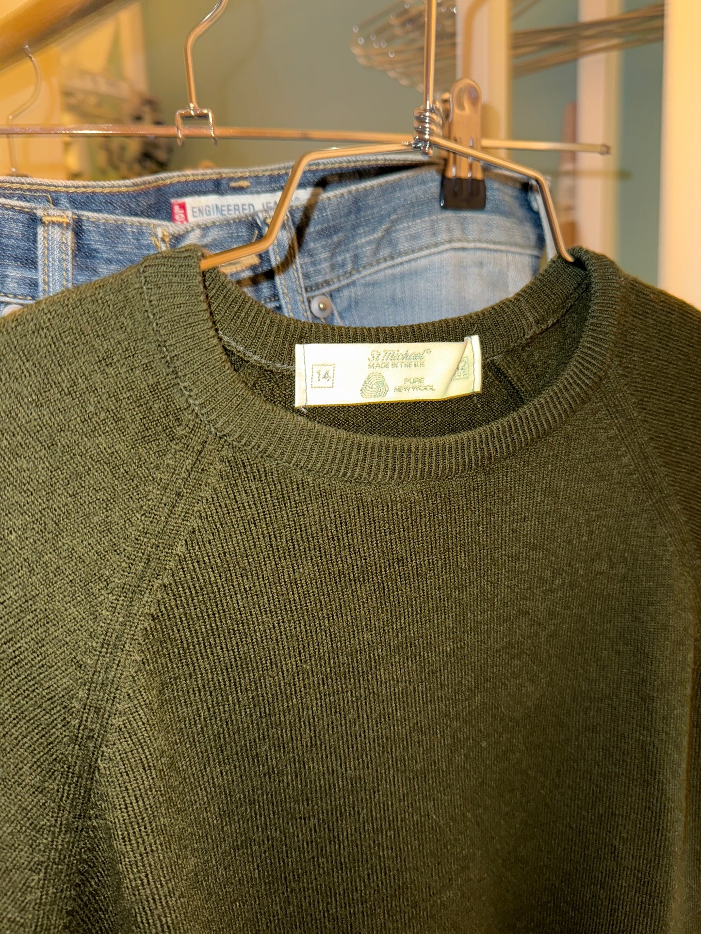 St Michael olive green knit sweater