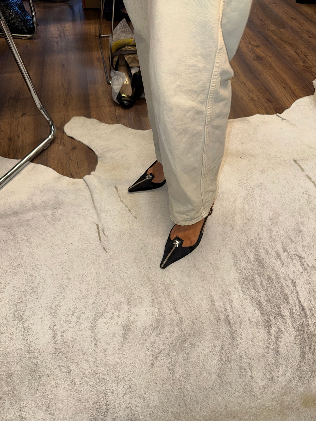 Chanel Satin CC Rhinestone Slingback Pumps 36 EU