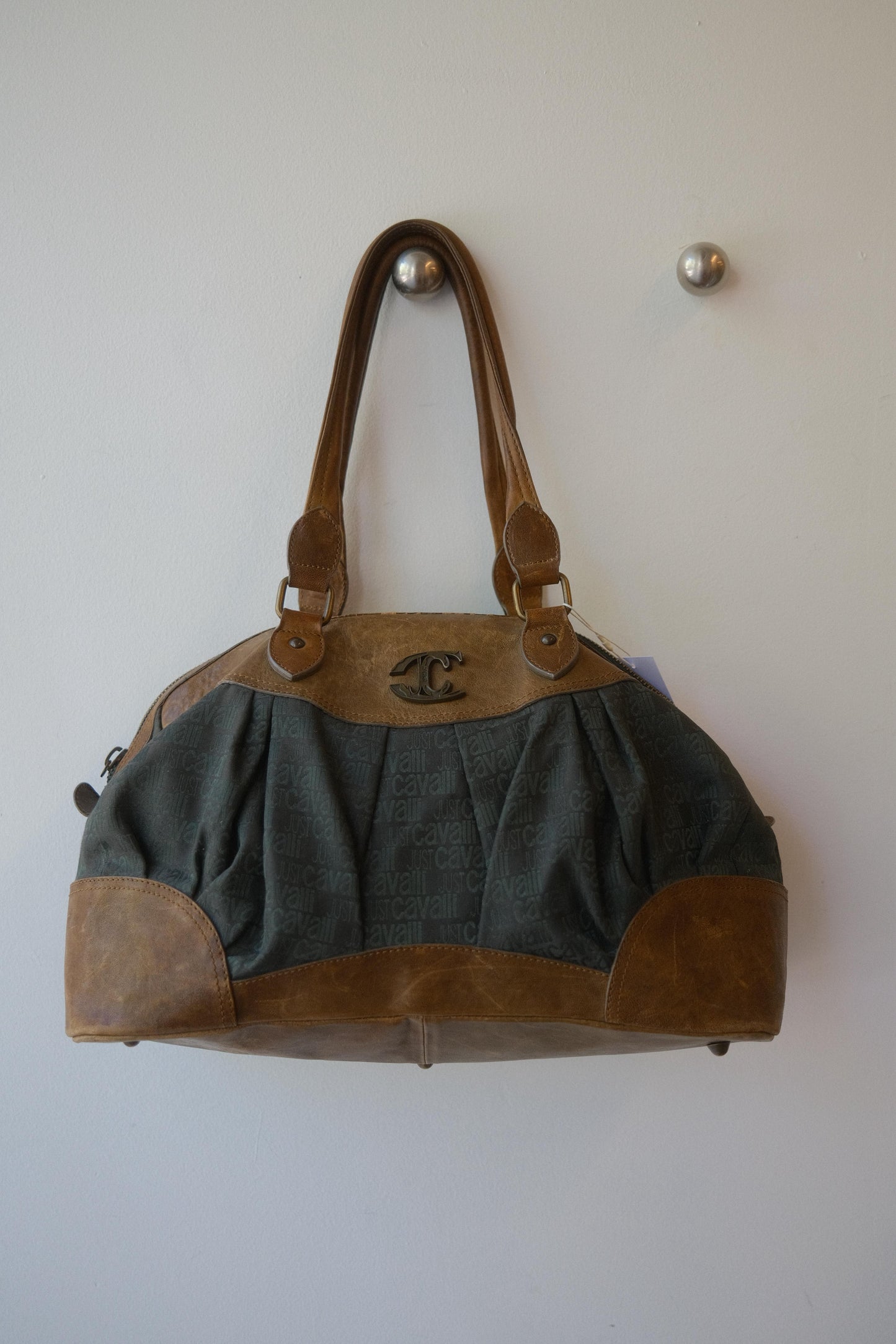 Just Cavalli Logo Canvas & Leather Bag