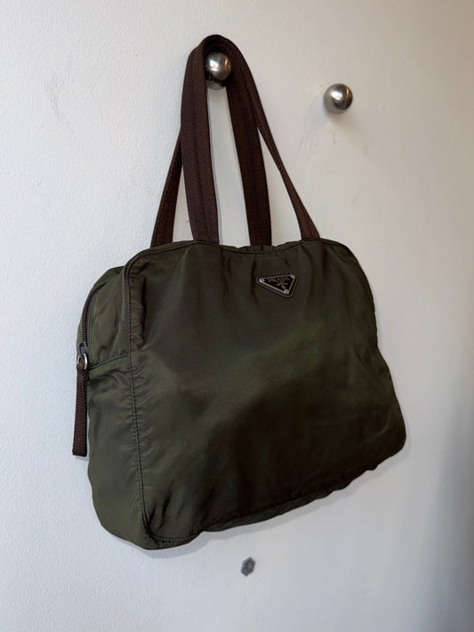Prada Nylon Shoulder Bag Khaki Brown 2000s