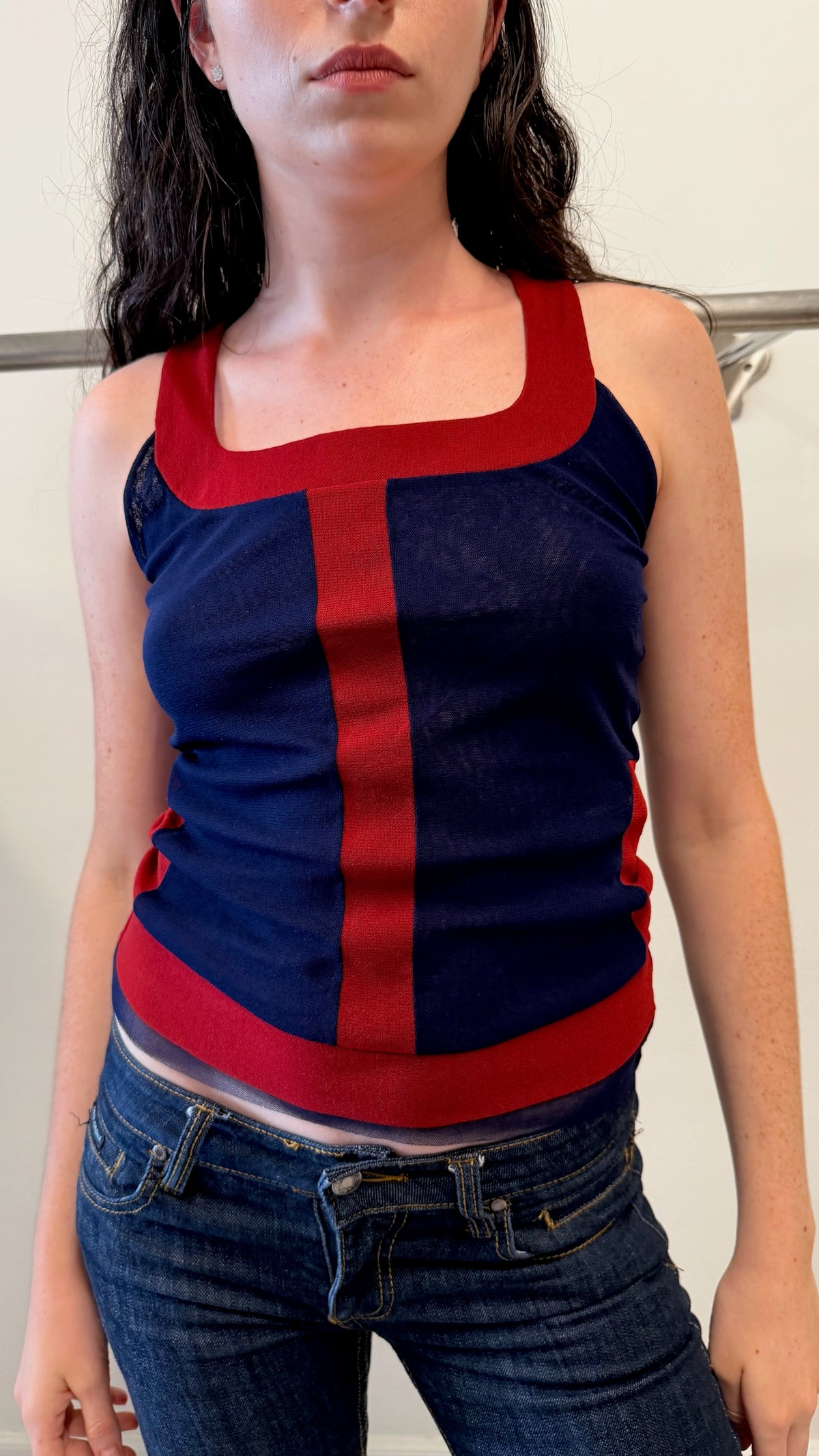 Jean Paul Gaultier Soleil Sheer Colorblock Tank Top 2000s