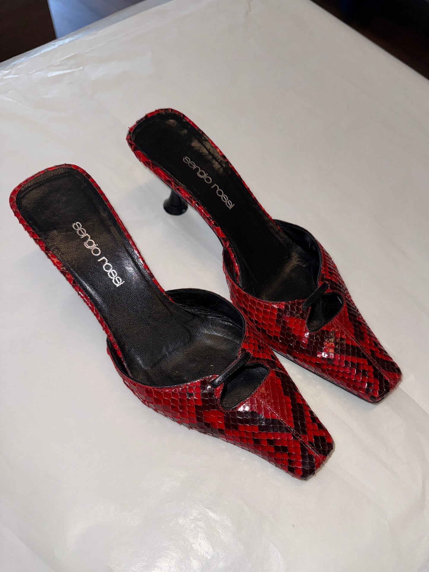 Sergio Rossi Python Kitten Heel Mules 35 EU