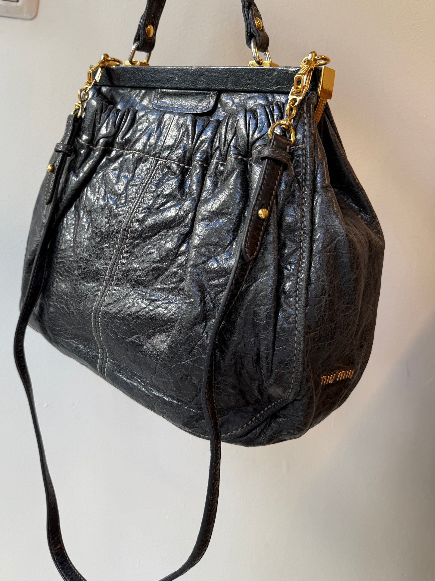 Miu Miu soft black leather frame bag