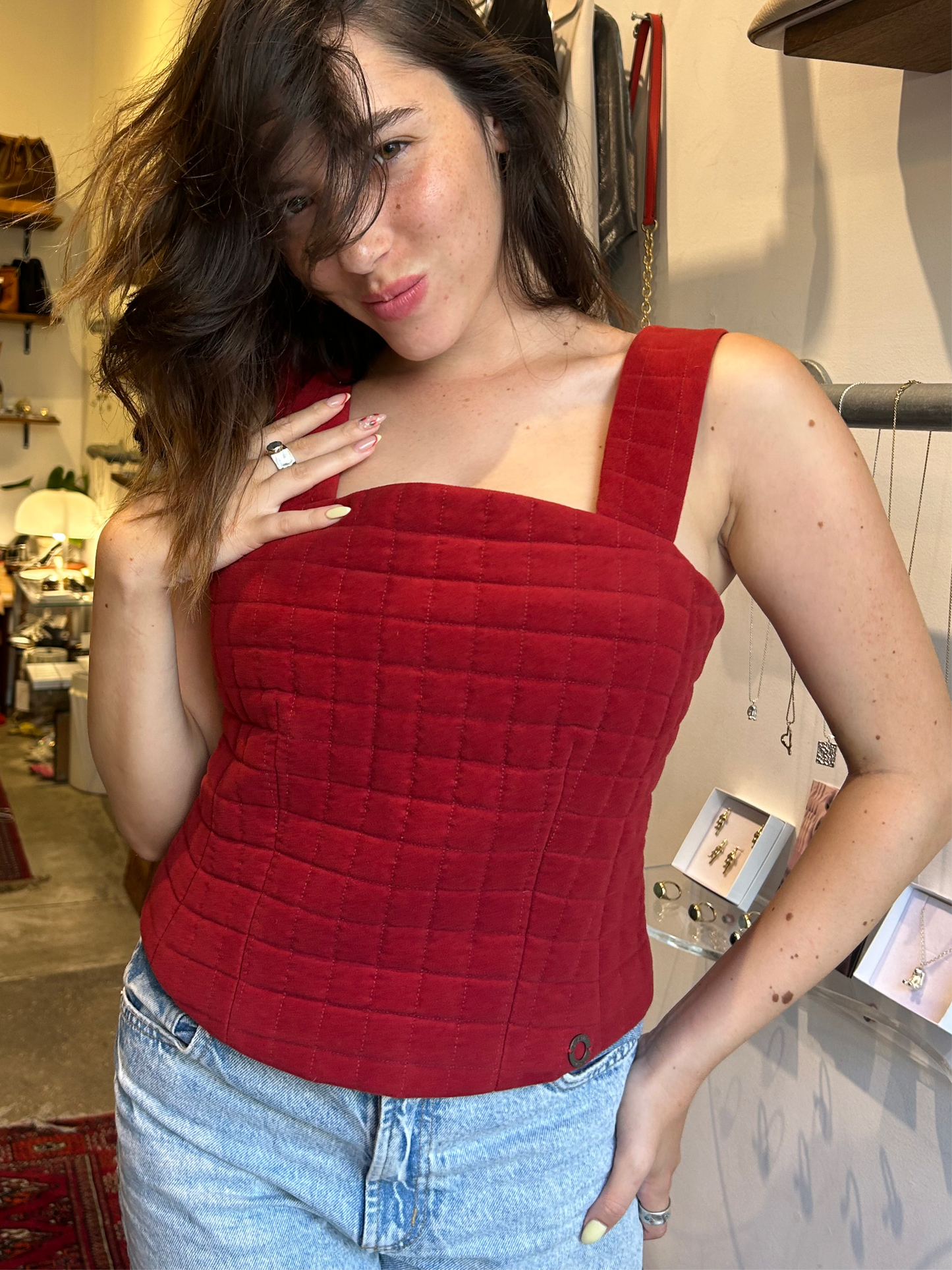 CHANEL quilted red corset