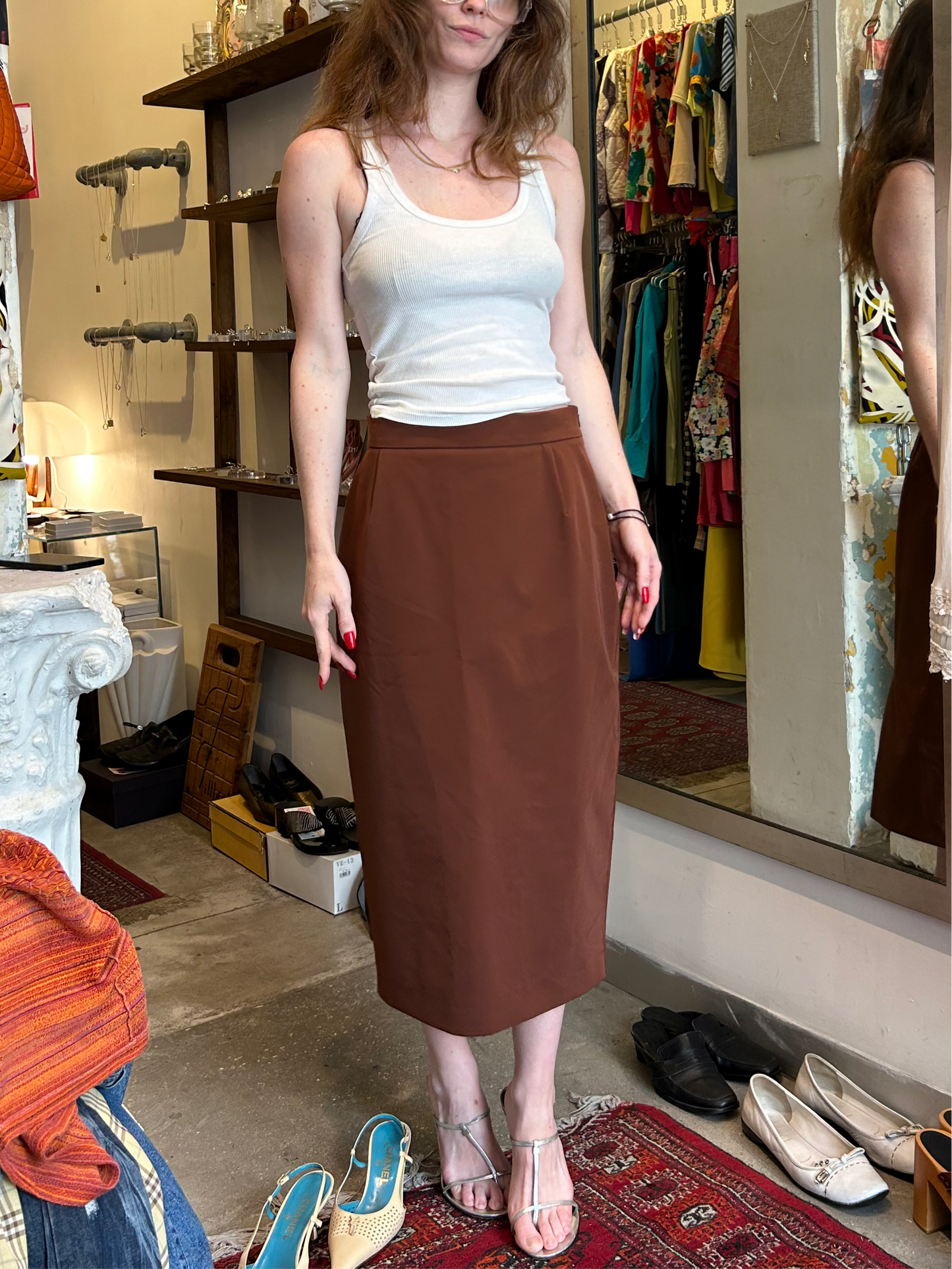 PRADA nylon elastane bronze pencil skirt