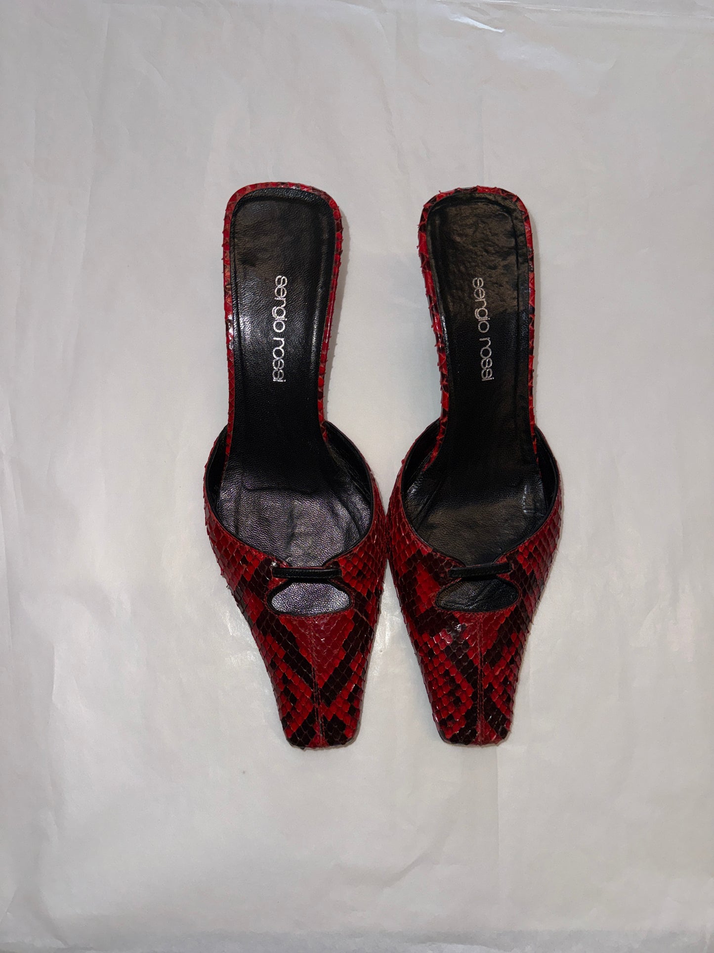 Sergio Rossi Python Kitten Heel Mules 35 EU