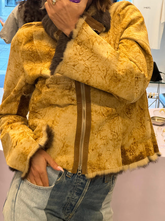 Rabbit fur & suede bobble sided jacket