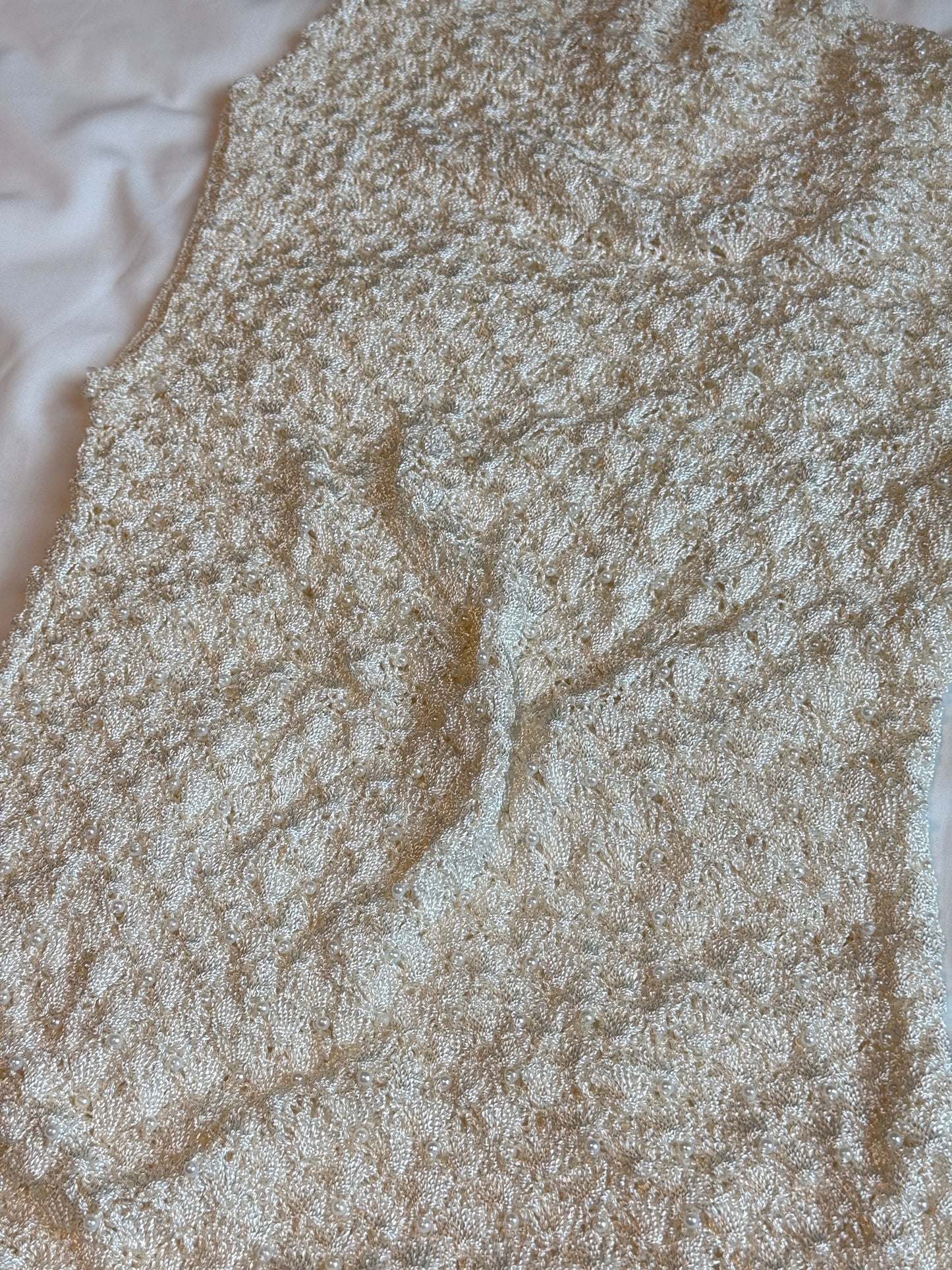Vintage Pearl Beaded Crochet Knit Top