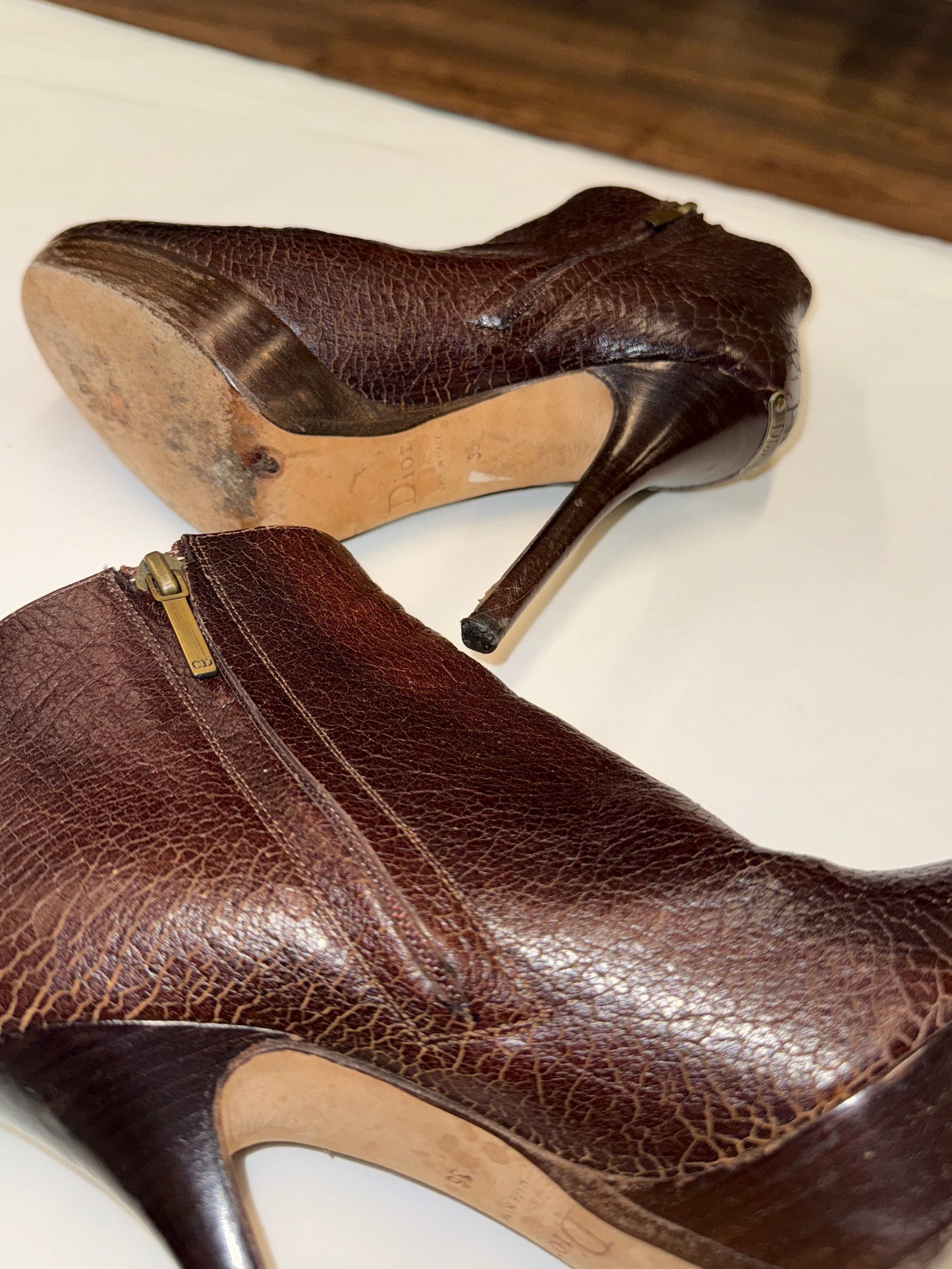 Christian Dior Crackled Leather Ankle Boots late 2000s