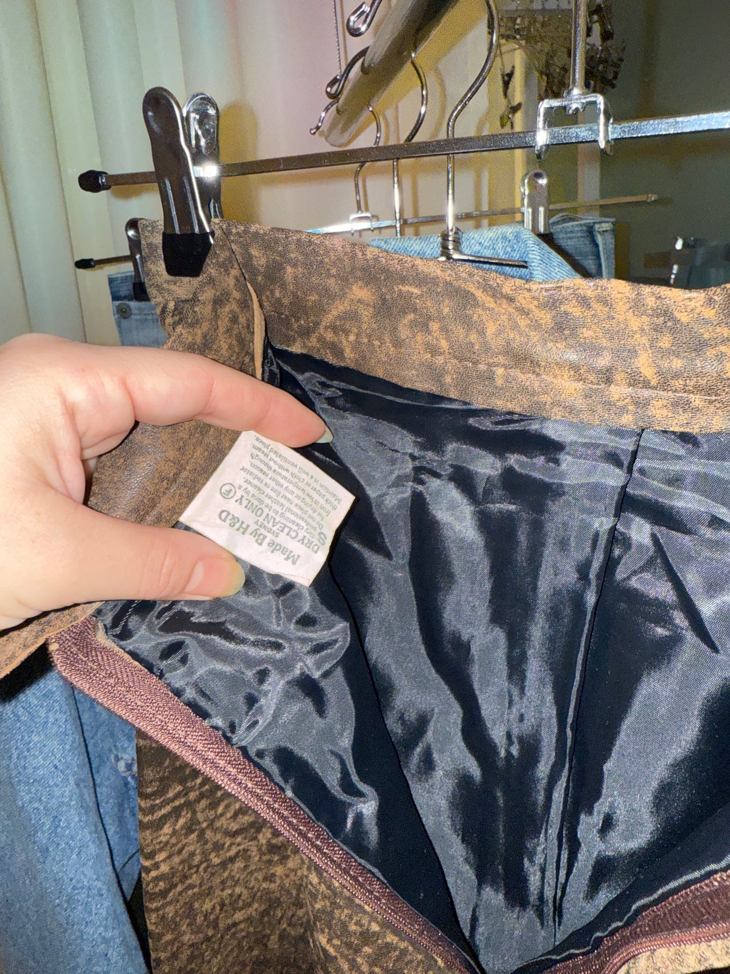 Vintage brown leather pencil skirt