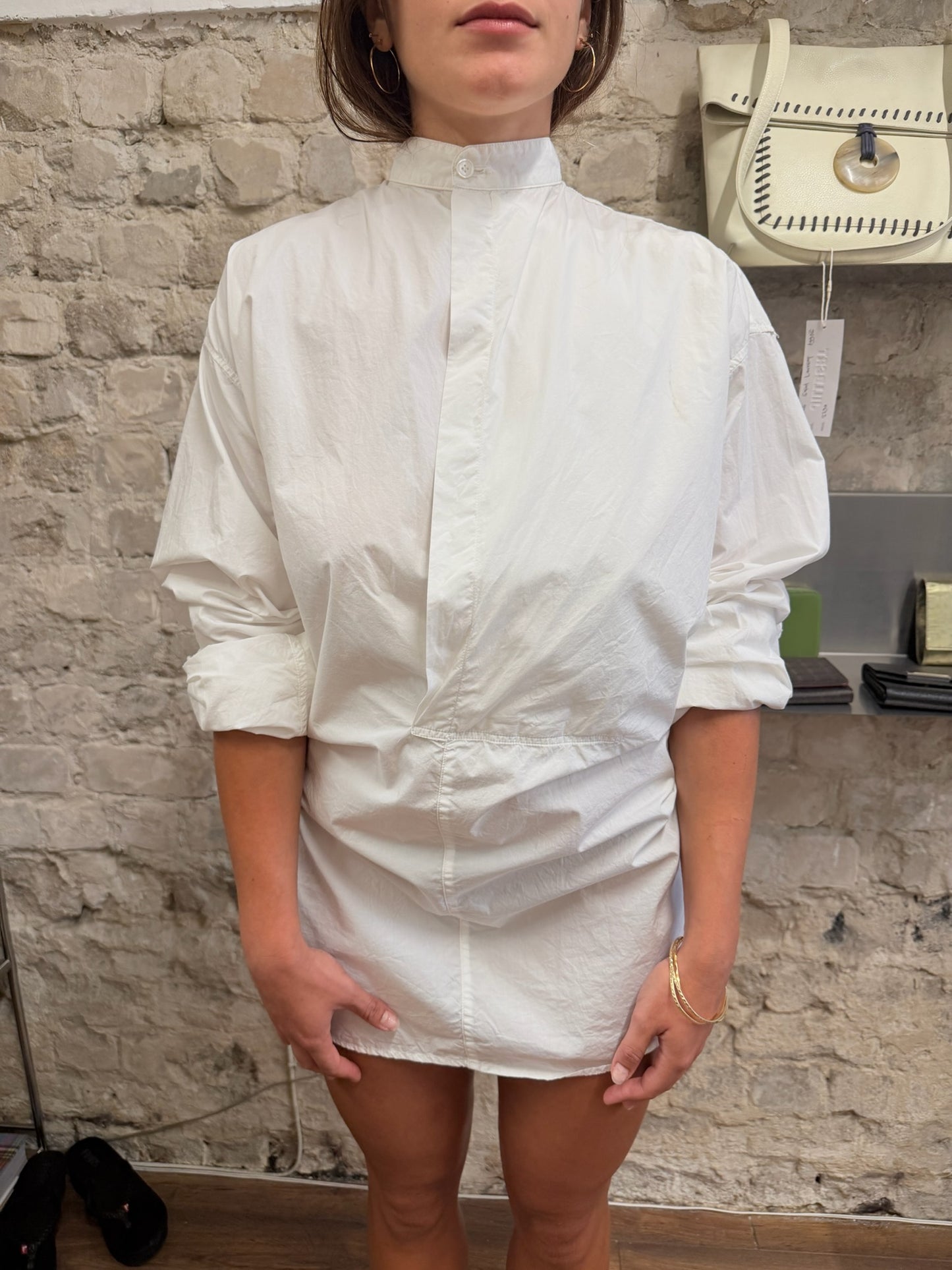 Hed Mayner SS23 Draped Band Collar Cotton Shirt