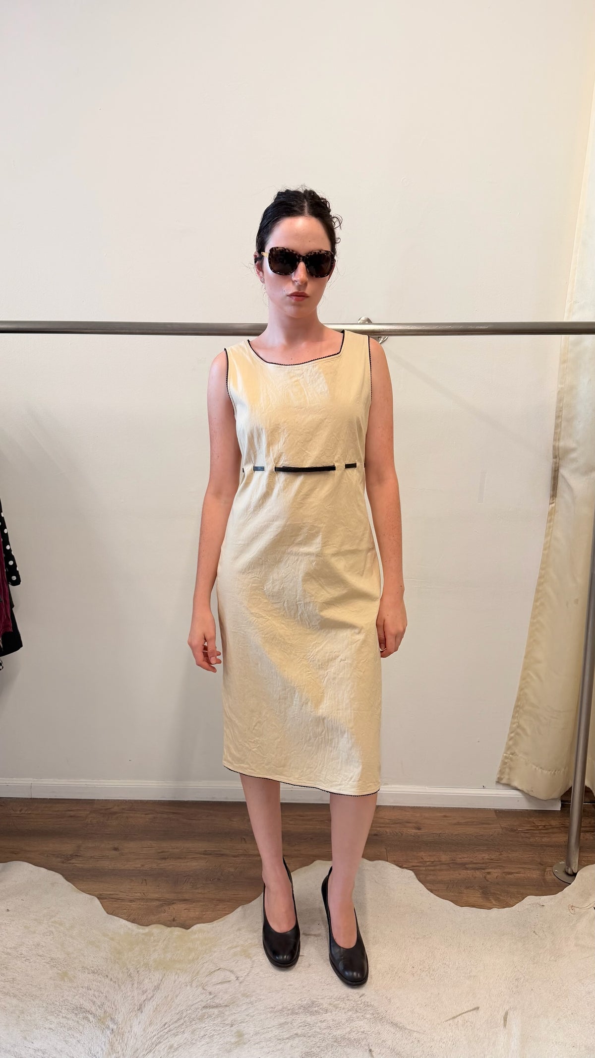 D&G Dolce & Gabbana Cream Belted Midi Dress 2000s